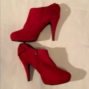 Sexy Red Suede Anke Boots with Bow Detail